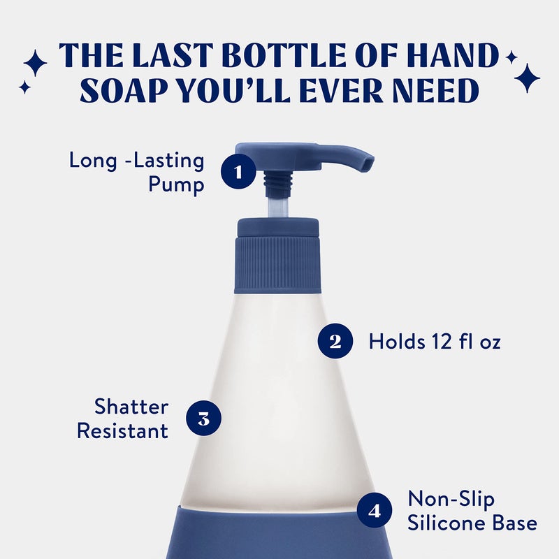 Cleancult Hand Soap Dispenser (12oz, 1 Pack) - Refillable Glass Soap Dispenser with Pump - Shatter Resistant - Non Slip Silicone Sleeve - Midnight Blue - Image 3